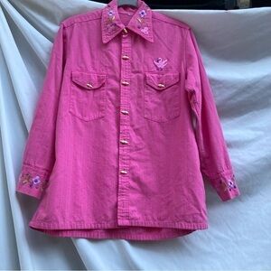 Unbranded vintage pink embroidered button down shirt, size m/l